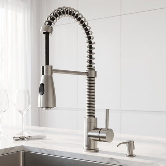 Brant Single Handle Pull-Down Sprayer Kitchen Faucet Set with Soap Dispenser in Stainless Steel