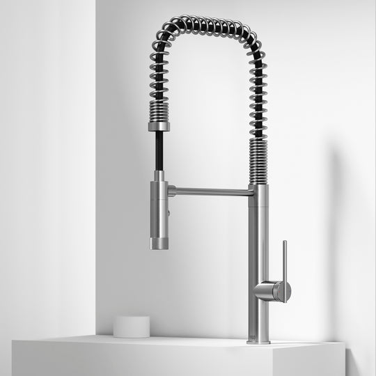 Stainless steel single handle kitchen faucet with pull-down sprayer