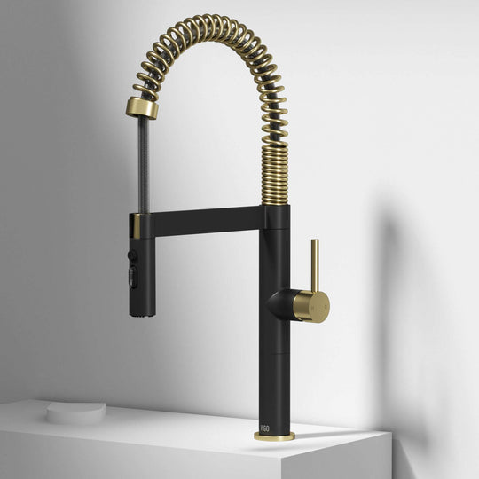 Edison Pro Pull-Down Spray Kitchen Faucet in stainless steel with matte black accents and high-arc spring neck design