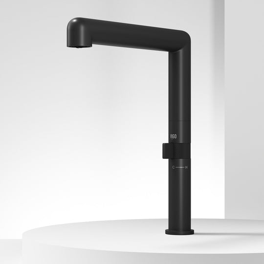Contemporary kitchen faucet with 360-degree spout swivel and matte black style