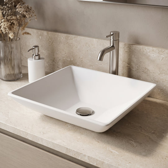 Modern White Matte Stone Vessel Bathroom Sink