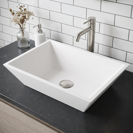 Modern White Matte Stone Vessel Bathroom Sink