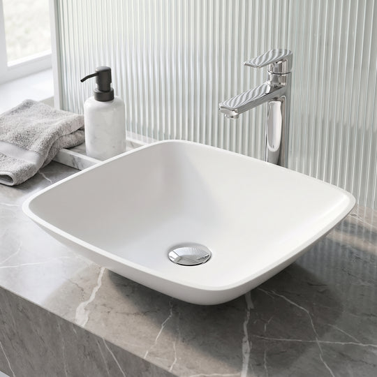 Modern White Matte Stone Vessel Bathroom Sink