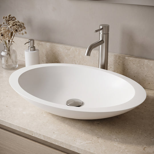Modern White Matte Stone Vessel Bathroom Sink