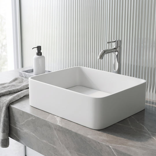 Modern White Matte Stone Vessel Bathroom Sink