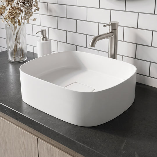 UltraThin™ Modern White Matte Stone™ 16 in. L x 14 in. W Rectangular Vessel Bathroom Sink
