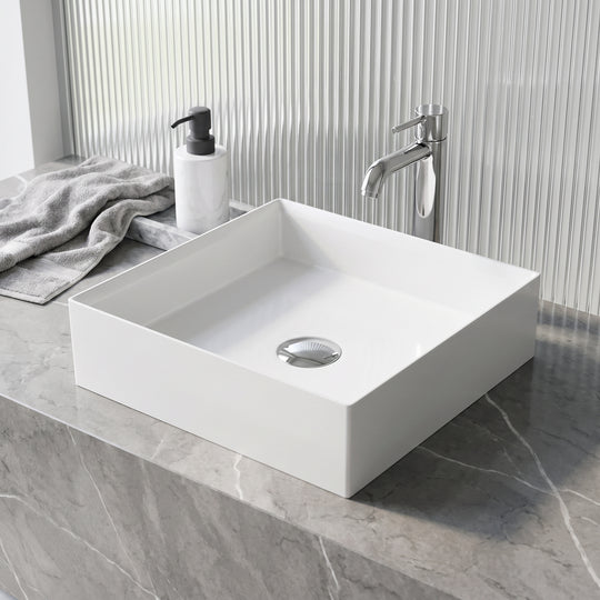 UltraThin™ Modern White Matte Stone™ 16 in. L x 16 in. W Square Vessel Bathroom Sink
