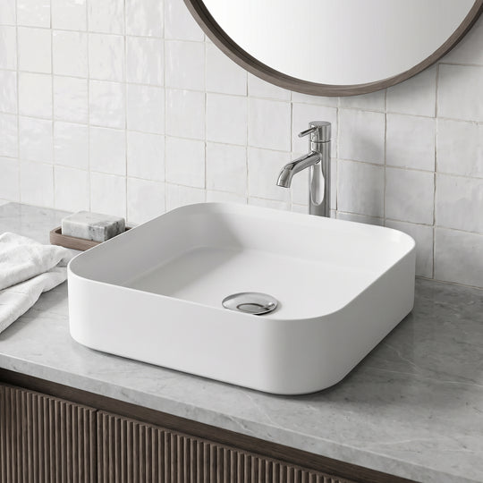UltraThin™ Modern White Matte Stone™ 16 in. L x 16 in. W Square Vessel Bathroom Sink