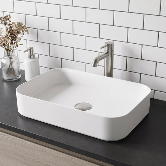 UltraThin™ Modern White Matte Stone™ 21 in. L x 14 in. W Rectangular Vessel Bathroom Sink