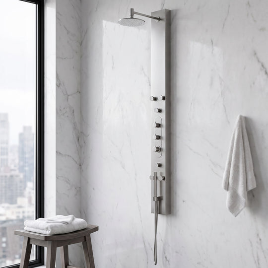 Dilana 67 in. H x 6 in. W 6-Jet Shower Panel System with Adjustable Round Head and Hand Shower Wand in Stainless Steel