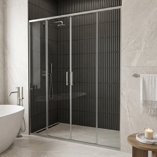 Paloma Center Opening Double Sliding Doors with Two Fixed Panels