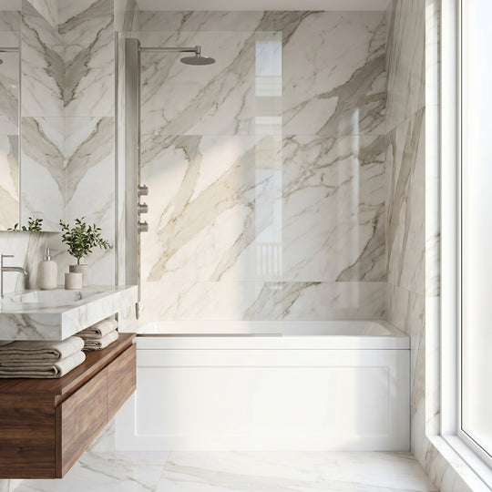 VIGO Meridian Zenith 34 x 62 in. Semi-Framed Fixed Tub Screen with Clear/Fluted Tempered Glass