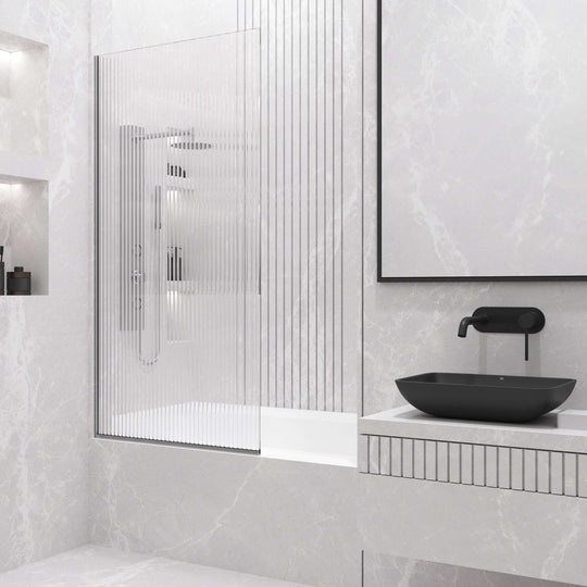 VIGO Meridian Zenith 34 x 62 in. Semi-Framed Fixed Tub Screen with Clear/Fluted Tempered Glass