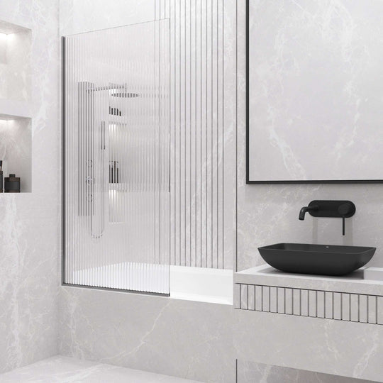 VIGO Meridian Zenith 34 x 62 in. Semi-Framed Fixed Tub Screen with Clear/Fluted Tempered Glass