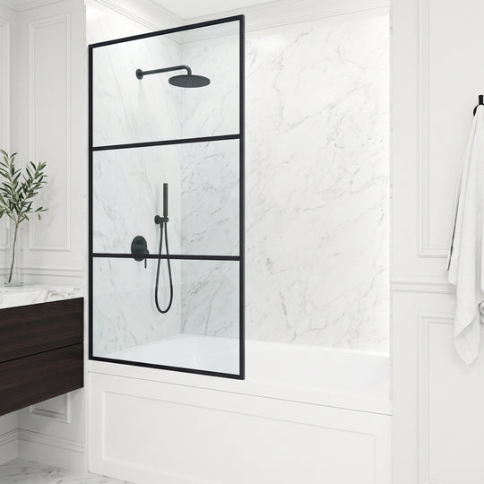 VIGO Meridian 34 x 62 in. Framed Fixed Tub Screen with Clear/Fluted Tempered Glass
