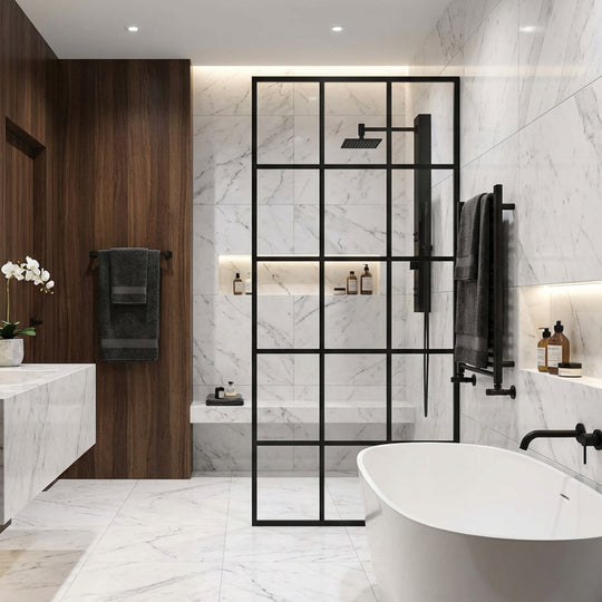Meridian Mosaic Framed Fixed Shower Screen