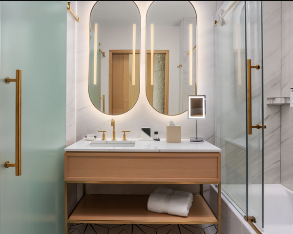 VIGO Goes Gold at the Hard Rock Hotel: A Matte Brushed-Gold Frameless Shower Door