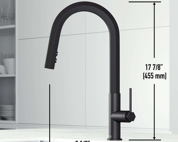VIGO Hart pull-down kitchen faucet in stainless steel with hexagonal design and high-arc spout