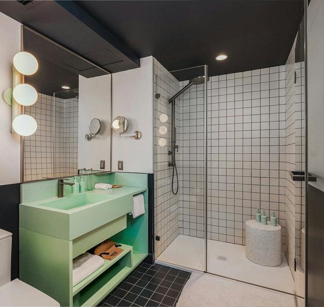 VIGO at Recess Hotel & Club, Savannah: Faucets, Pivot Shower Doors &       Custom Shower Towers