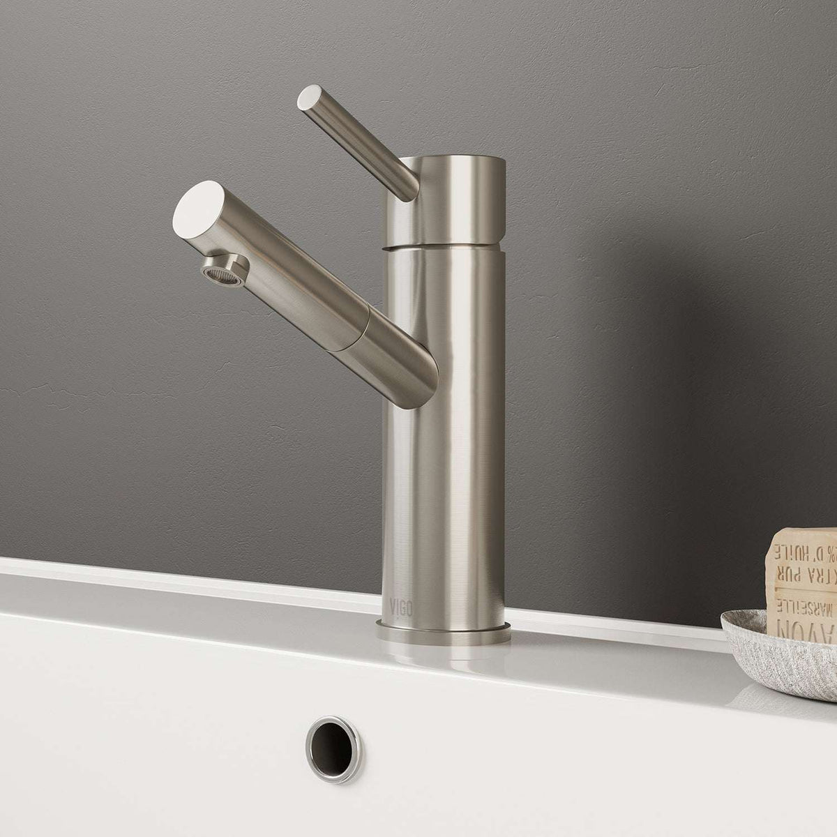 Brushed nickel single hole bathroom faucet with high arc spout and lever handle
