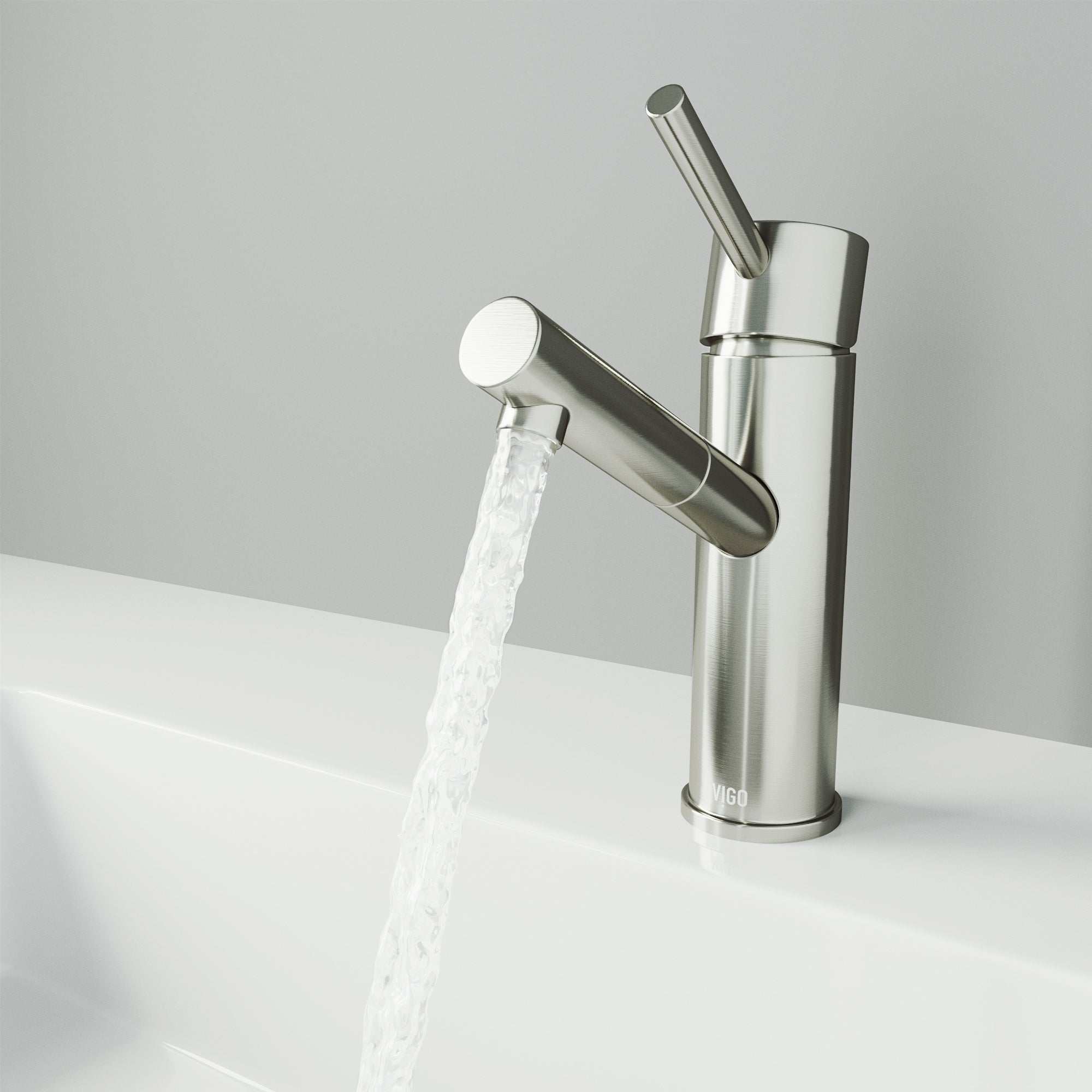 Brass bathroom faucet with fingerprint resistant finish and built-in water filter