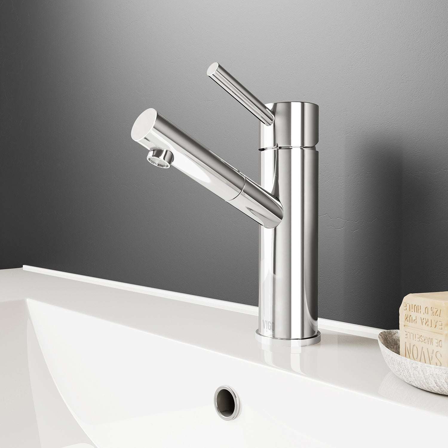 Chrome single hole bathroom faucet with high arc spout and lever handle
