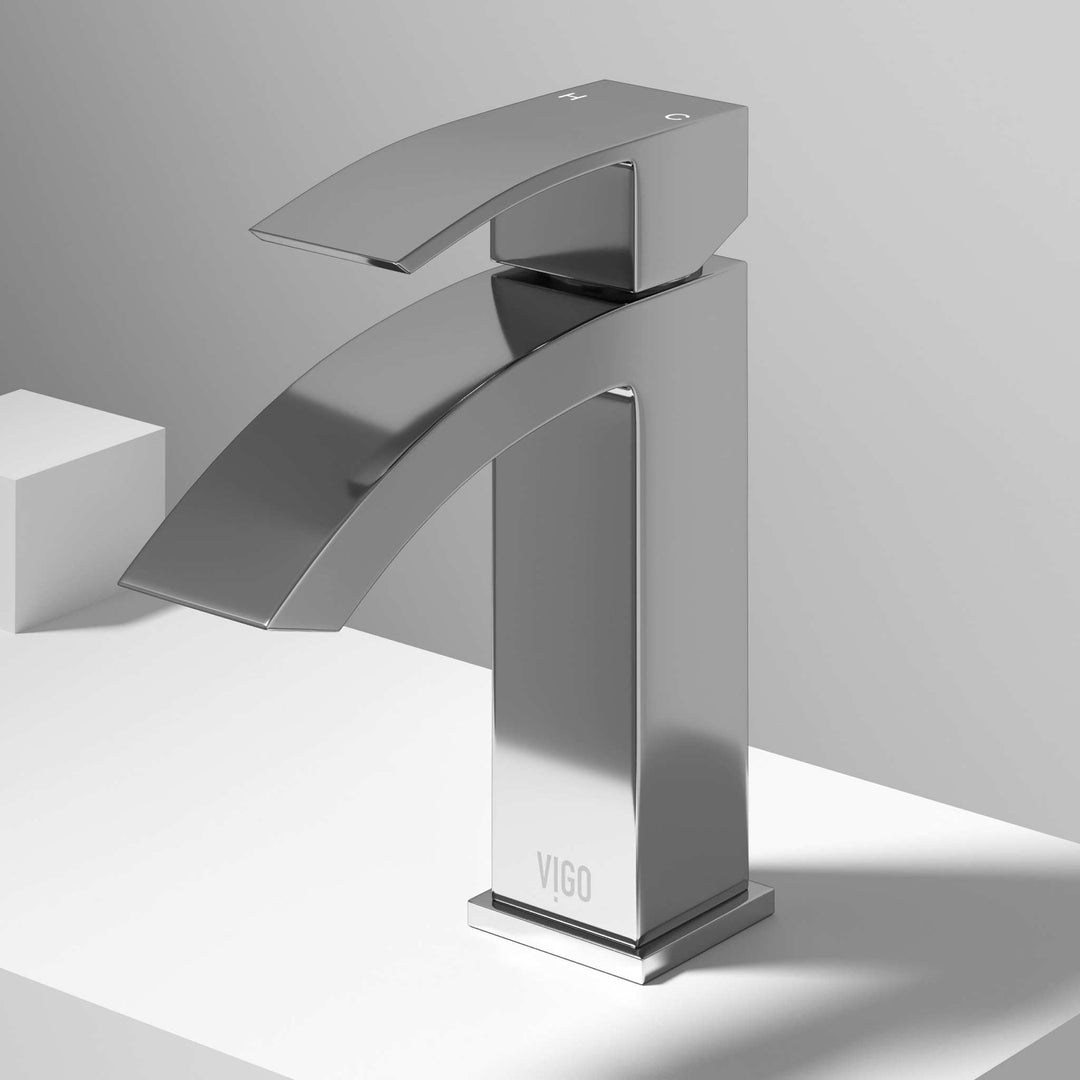 Chrome waterfall faucet featuring easy installation and low flow design