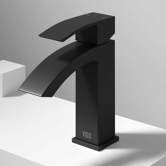 Matte black single hole bathroom faucet with lever handle and waterfall spout