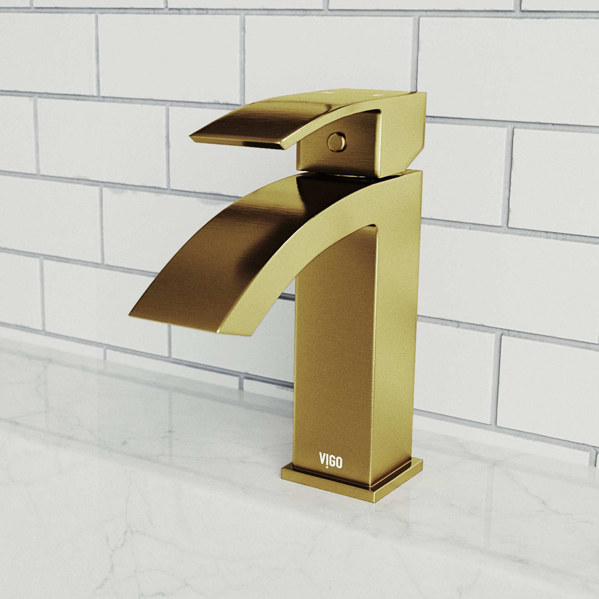 Matte brushed gold single hole bathroom faucet with lever handle and waterfall spout
