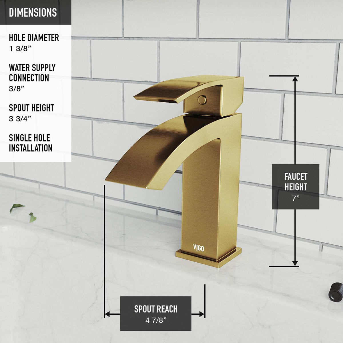 7-inch tall single hole faucet with compression connections and lever handle