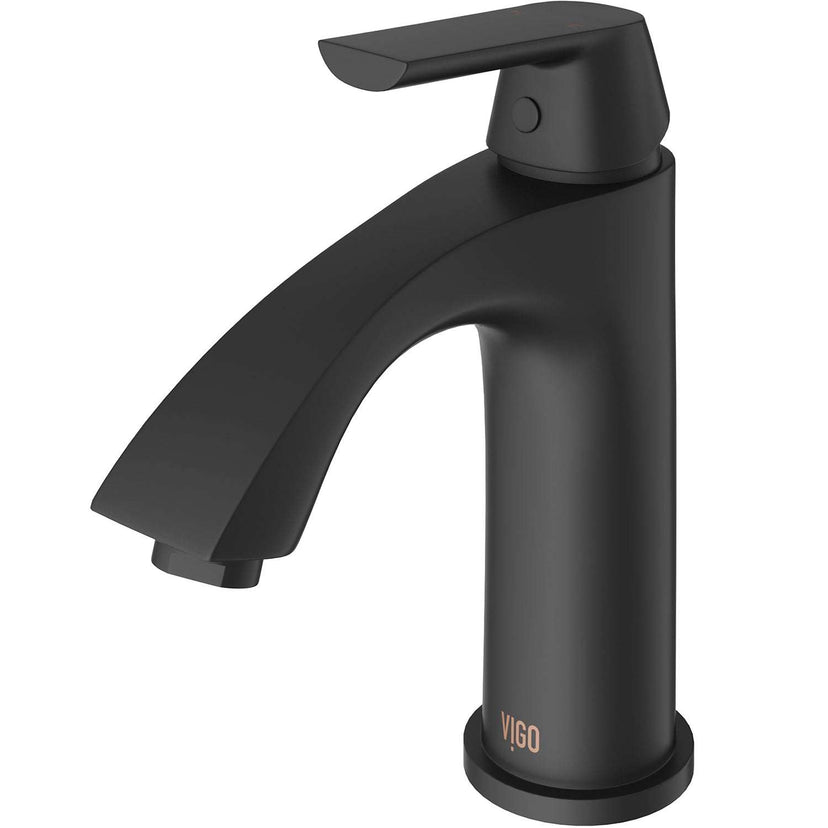 VIGO Penela single-hole brass faucet in matte black on white background – 8 in. height, 1.2 GPM