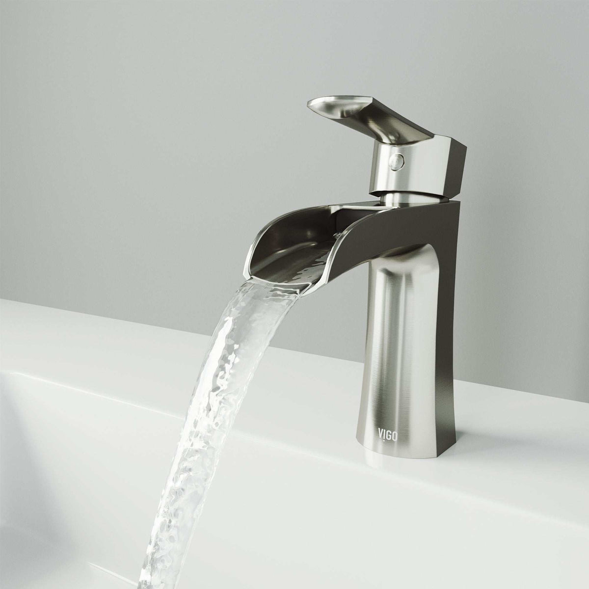 VIGO Paloma Single Handle Single Hole Bathroom Faucet in Matte Brushed Gold with waterfall spout and ergonomic handle