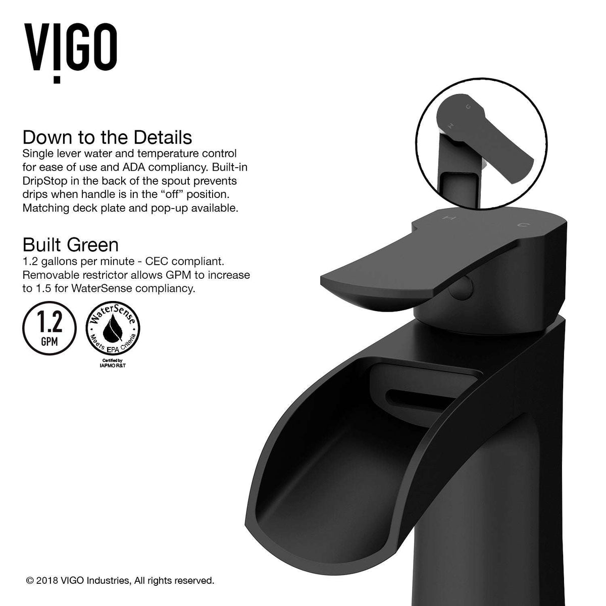 VIGO Paloma Single Handle Single Hole Bathroom Faucet in matte brushed gold with waterfall spout and ergonomic handle
