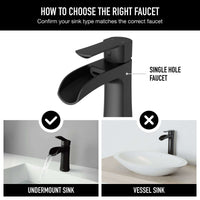 Matte brushed gold Paloma single handle single hole bathroom faucet with waterfall spout and ergonomic design