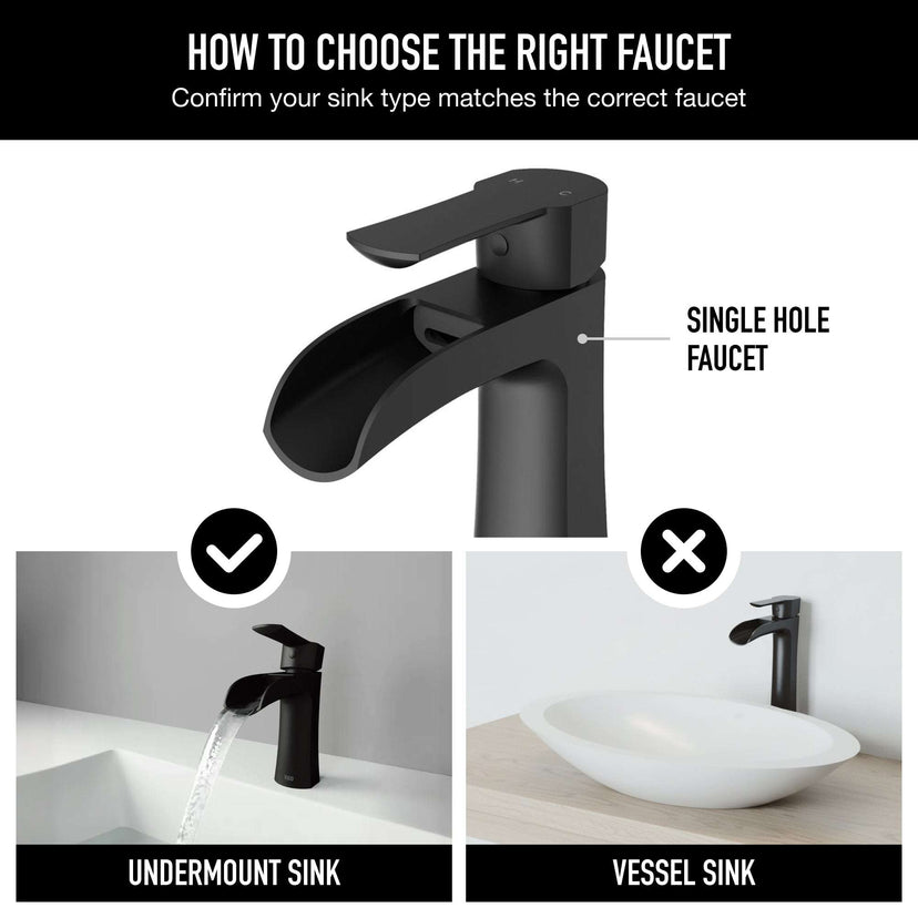 Matte brushed gold Paloma single handle single hole bathroom faucet with waterfall spout and ergonomic design