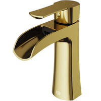 VIGO Paloma single handle single hole bathroom faucet in matte brushed gold with waterfall spout and ergonomic handle