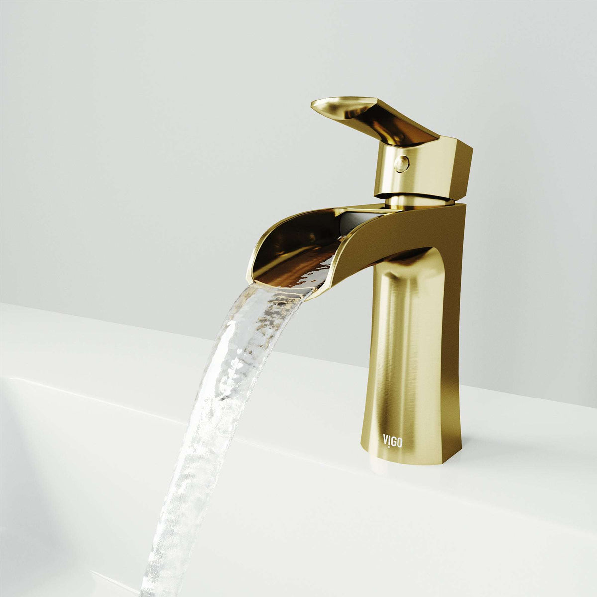 Matte brushed gold Paloma single handle single hole bathroom faucet with waterfall spout and ergonomic handle