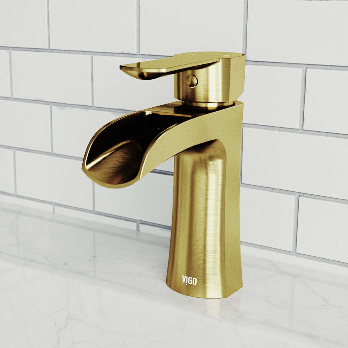 VIGO Paloma Single Handle Single Hole Bathroom Faucet in Matte Brushed Gold with waterfall spout and ergonomic handle