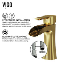 VIGO Paloma Single Hole Bathroom Faucet in Matte Brushed Gold with waterfall spout and single-handle design