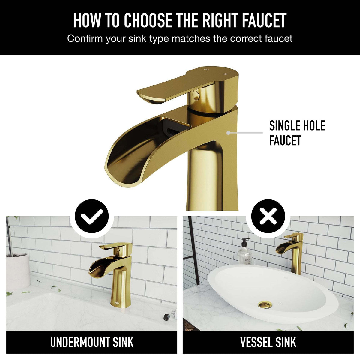 VIGO Paloma Single Handle Single Hole Bathroom Faucet in Matte Brushed Gold with waterfall spout and ergonomic design