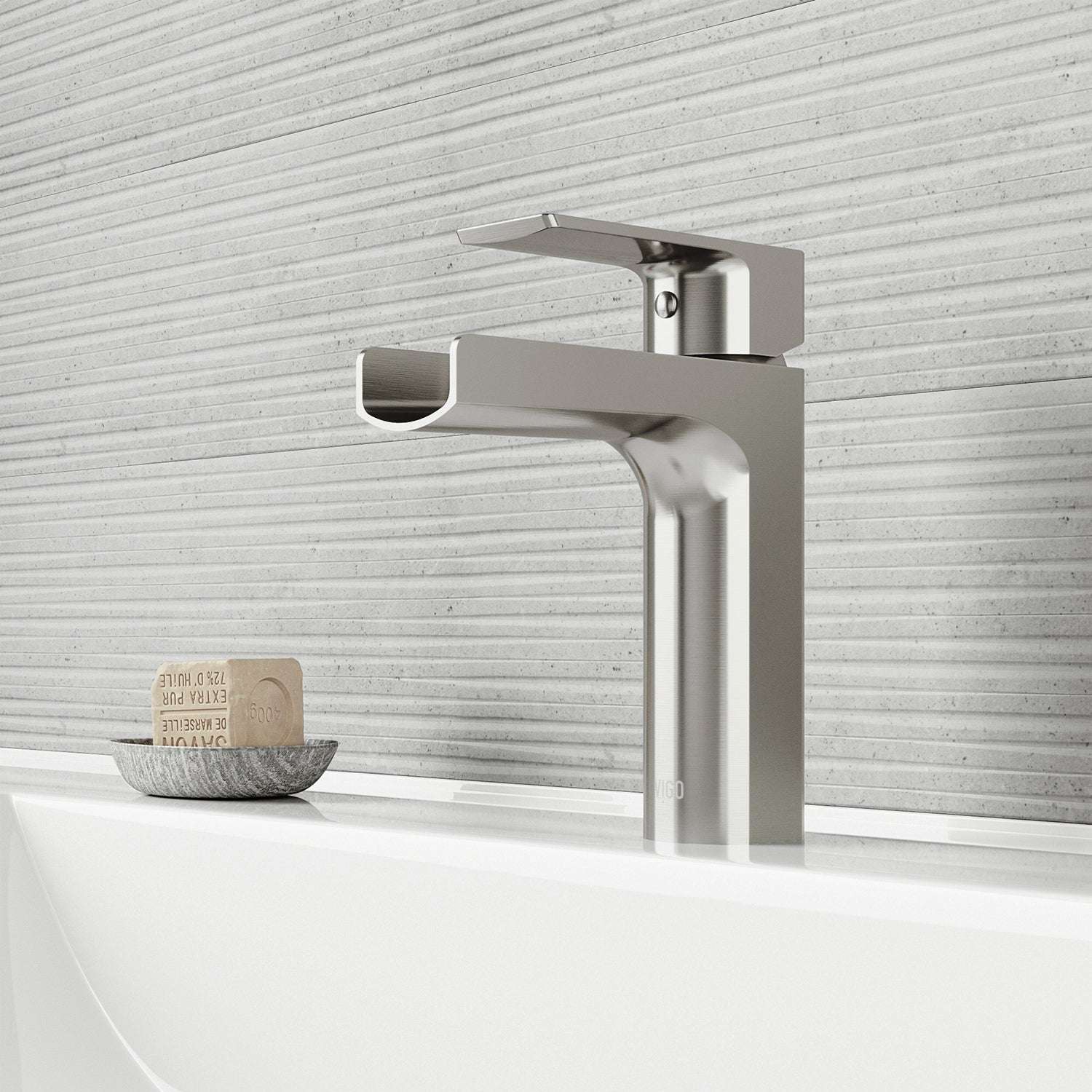 Modern deck mounted faucet with ceramic disc valve and low flow design