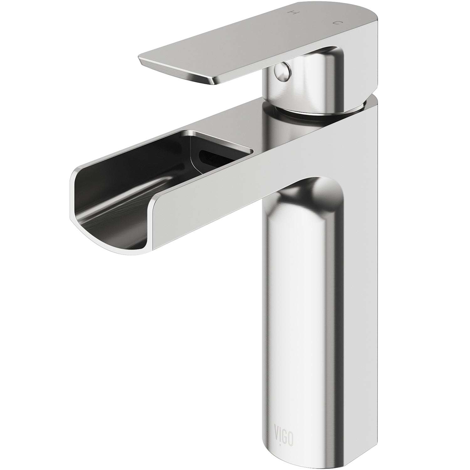Brass construction waterfall faucet in brushed nickel finish for contemporary bathrooms