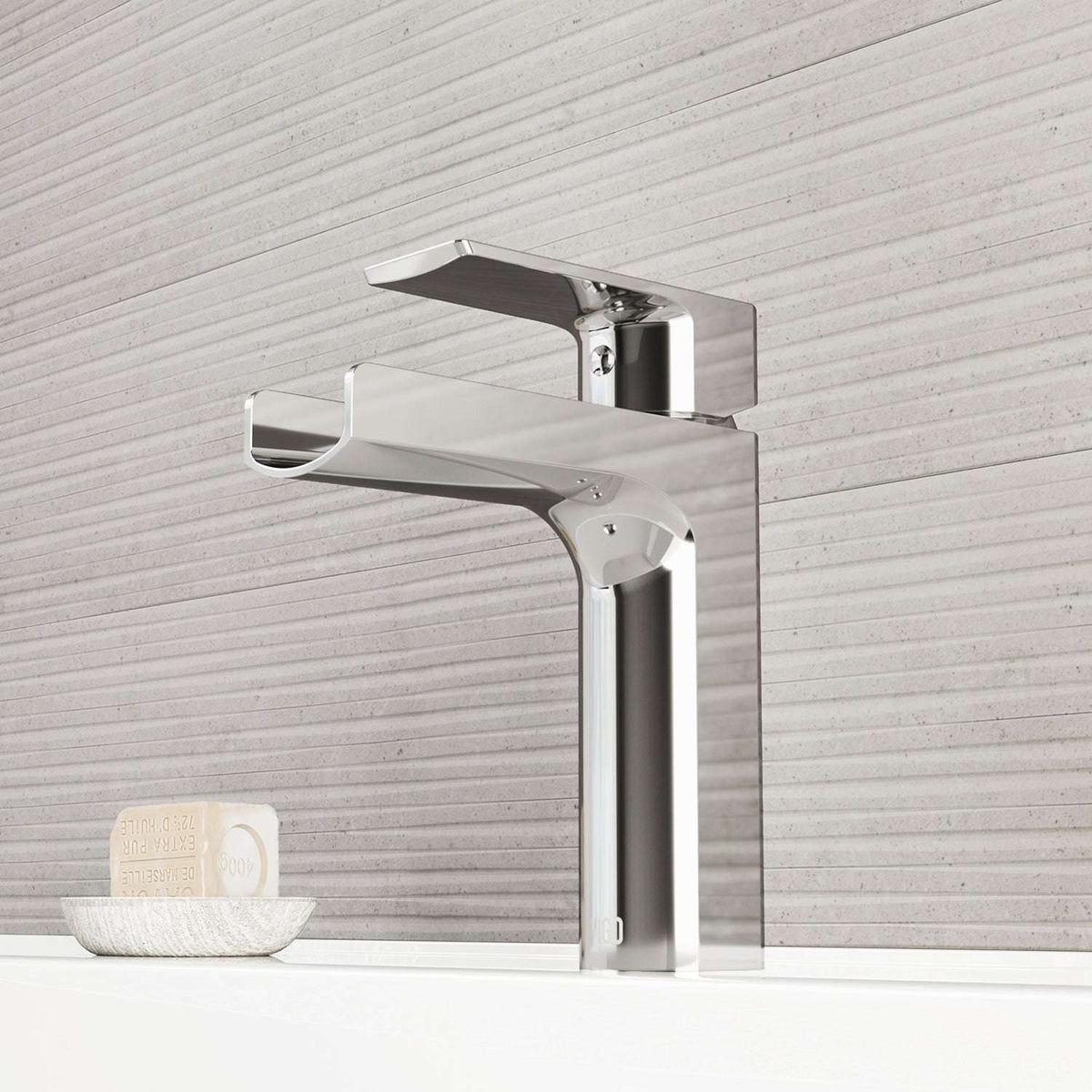 Modern deck mounted faucet with ceramic disc valve and low flow performance
