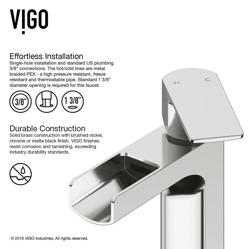 Waterfall spout faucet with tarnish resistant chrome finish