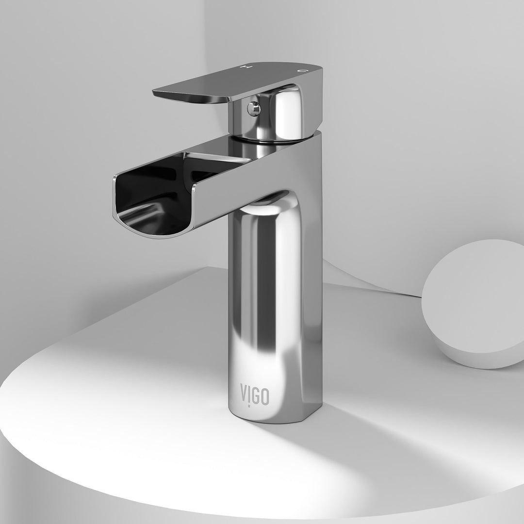 Chrome single hole bathroom faucet with waterfall spout and lever handle