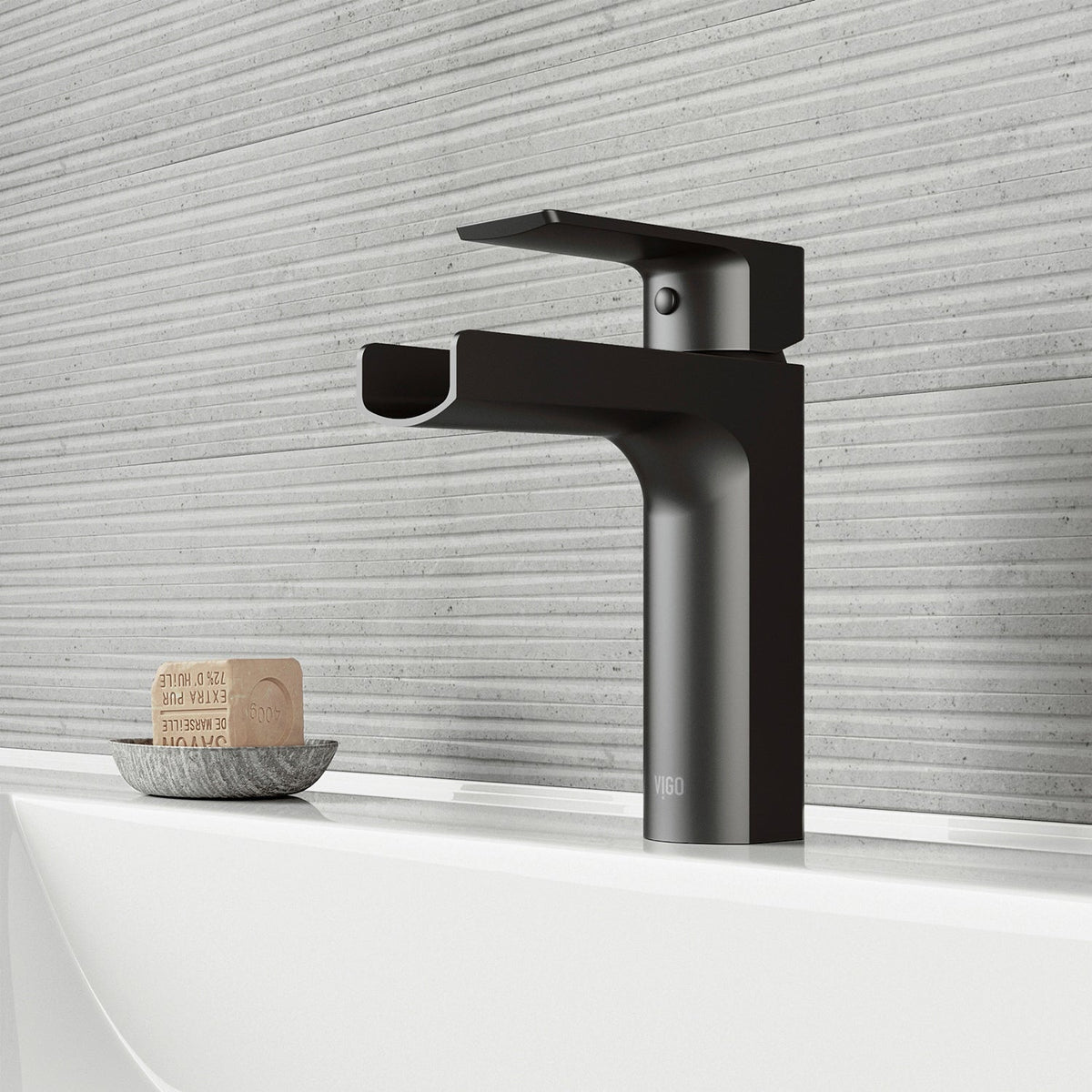 Modern deck mounted faucet with ceramic disc valve and low flow design
