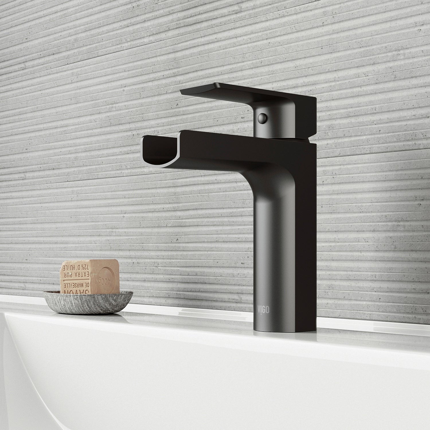 Modern deck mounted faucet with ceramic disc valve and low flow design