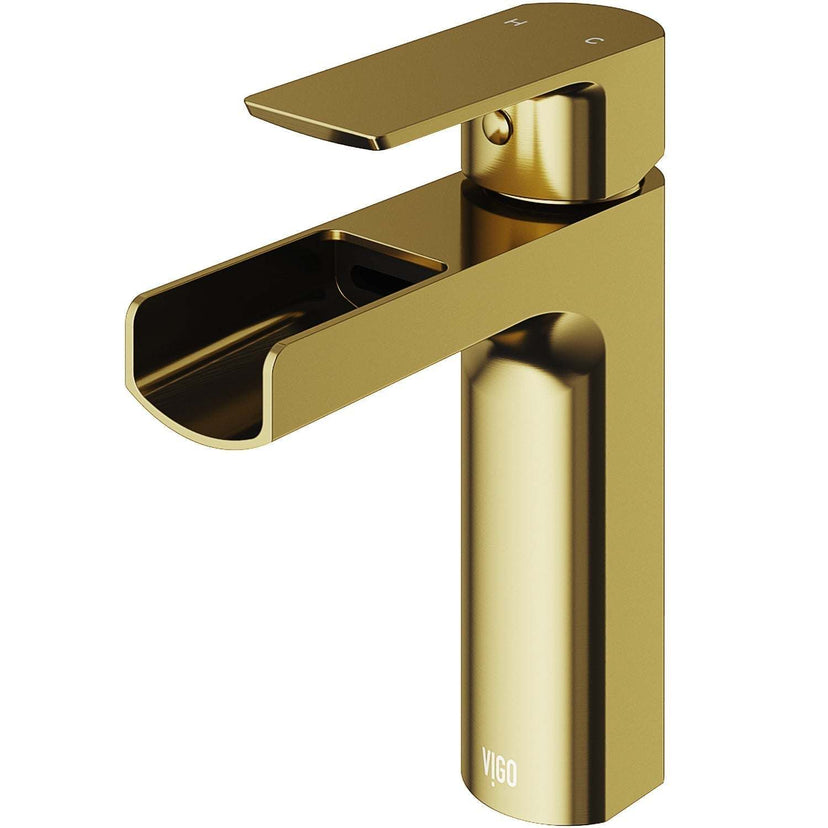 Brass construction waterfall faucet in matte brushed gold finish