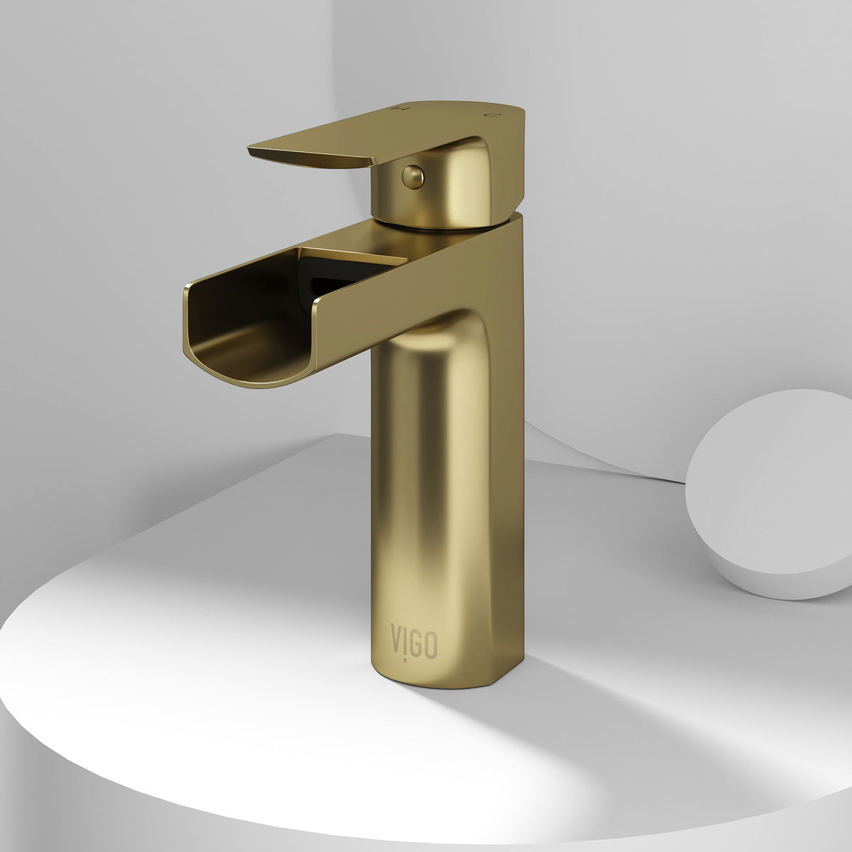 Matte brushed gold single hole bathroom faucet with waterfall spout and lever handle