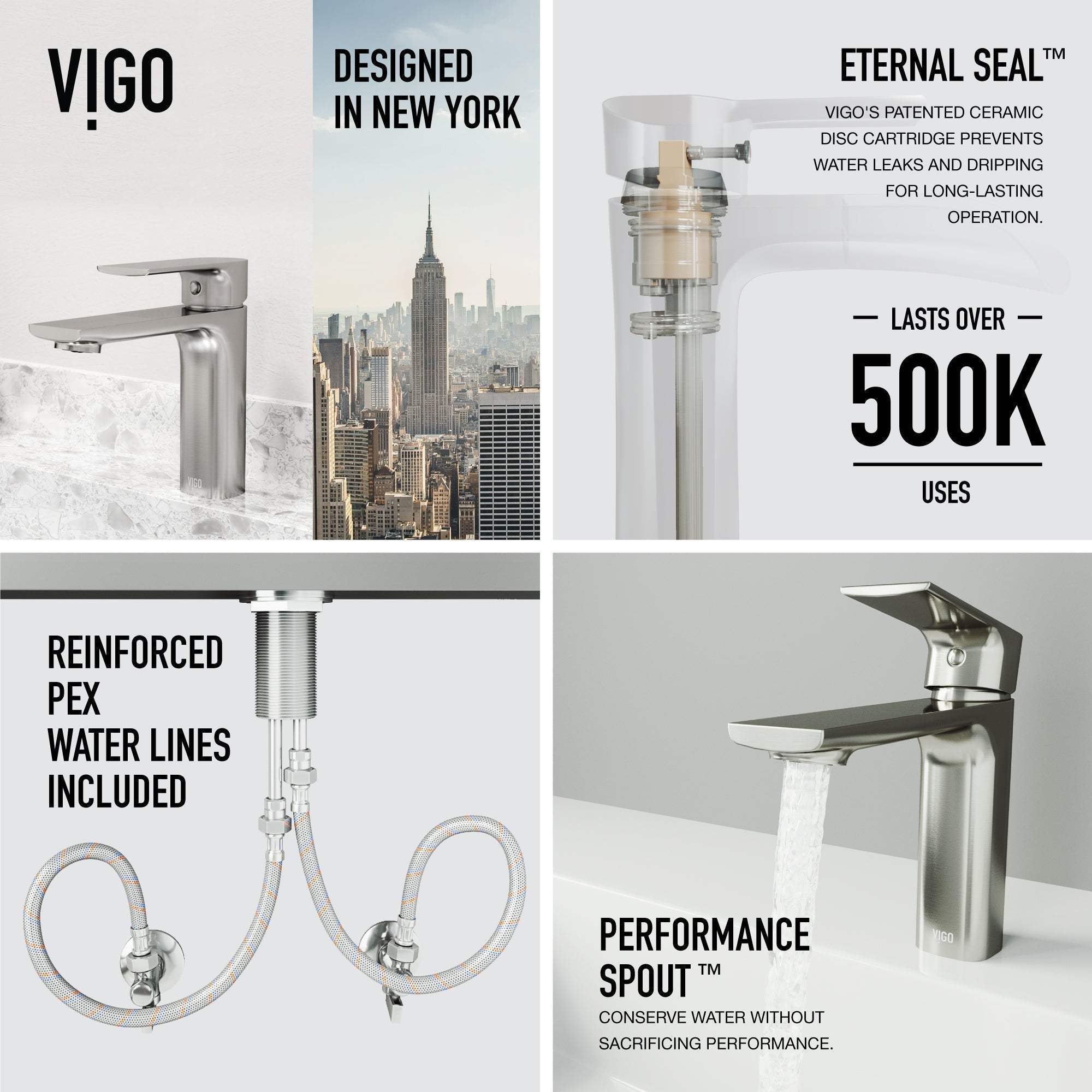 Ceramic disc valve faucet in brushed nickel with hot/cold indicators